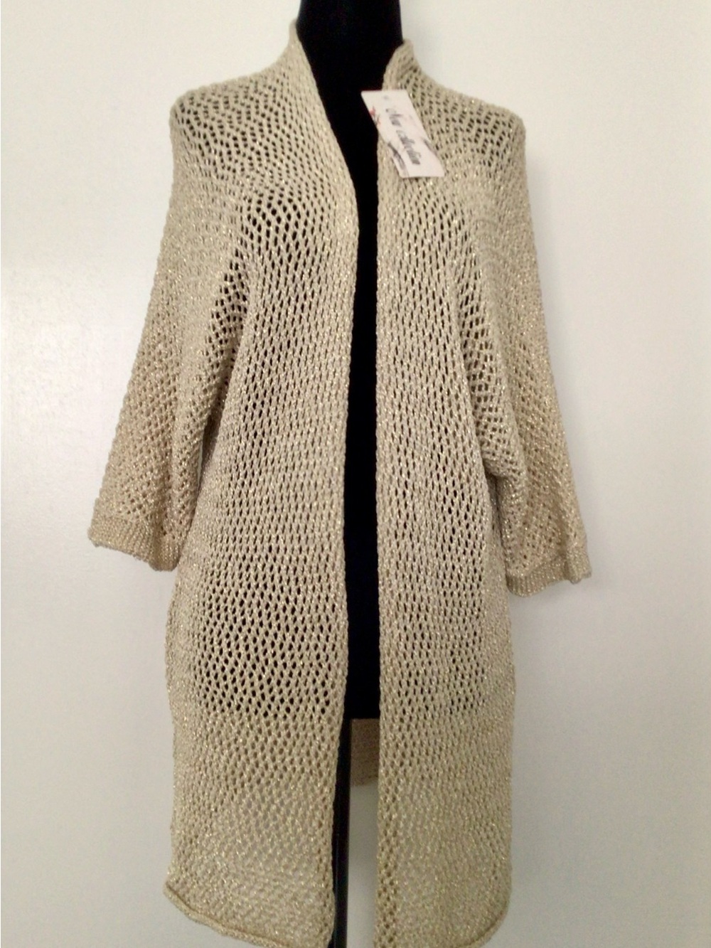 NWT Gold Knit Open Front Cardigan - Made in Italy - O/S